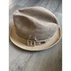 Vintage Dobbs Suede Leather Tan Size 7 1/8 Hat